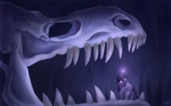 Size: 1200x750 | Tagged: safe, artist:genbulein, character:twilight sparkle, cave, fossil, magic, skull