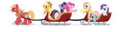 Size: 1200x315 | Tagged: safe, artist:stardustxiii, character:applejack, character:big mcintosh, character:fluttershy, character:pinkie pie, character:rainbow dash, character:rarity, character:twilight sparkle, species:earth pony, species:pony, male, sleigh, snow, stallion, winter