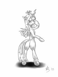 Size: 768x1024 | Tagged: safe, artist:a8702131, character:queen chrysalis, species:changeling, bugbutt, butt, plot, raspberry, sketch, tongue out
