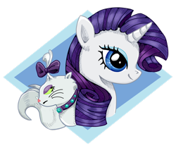 Size: 900x755 | Tagged: safe, artist:buckingawesomeart, character:opalescence, character:rarity, species:pony, species:unicorn, bust, cat, female, mare, portrait, profile, simple background, smiling, transparent background