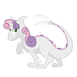 Size: 2000x2000 | Tagged: safe, artist:colgatefim, character:sweetie belle, species:dragon, dragoness, dragonified, female, high res, raised claw, simple background, solo, species swap, sweetie dragon, transparent background