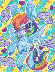 Size: 2480x3232 | Tagged: safe, artist:dolcisprinkles, character:rainbow dash, female, flying, heart eyes, solo, traditional art, wingding eyes