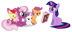 Size: 6669x3000 | Tagged: safe, artist:vectorshy, character:apple bloom, character:cheerilee, character:scootaloo, character:sweetie belle, character:twilight sparkle, character:twilight sparkle (unicorn), species:earth pony, species:pegasus, species:pony, species:unicorn, book, cutie mark crusaders, magic, simple background, telekinesis, transparent background, vector
