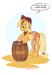 Size: 715x1015 | Tagged: safe, artist:reaperfox, character:applejack, cider, crossover, female, jack sparrow, pirate, pirates of the caribbean, solo