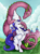 Size: 740x1000 | Tagged: safe, artist:reaperfox, character:majesty, character:spike (g1), species:dragon, species:pony, species:unicorn, g1, dream castle, duo, female, long neck, male, mare, older, older spike