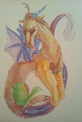 Size: 854x1262 | Tagged: safe, artist:busoni, character:discord, male, painting, solo, traditional art, watercolor painting