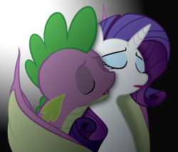 Size: 4538x3890 | Tagged: safe, artist:qtmarx, character:rarity, character:spike, species:dragon, species:pony, species:unicorn, ship:sparity, g4, eyes closed, female, gradient background, hilarious in hindsight, interspecies, male, older, older spike, shipping, simple background, straight, teenage spike, winged spike, wings