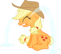 Size: 900x799 | Tagged: safe, artist:stardustxiii, character:applejack, crying, female, heartbreak, simple background, sitting, solo