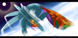 Size: 6933x3420 | Tagged: safe, artist:twintailsinc, character:rainbow dash, flying, moon