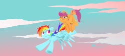 Size: 3263x1472 | Tagged: safe, artist:madcookiefighter, character:rainbow dash, character:scootaloo
