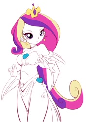 Size: 600x849 | Tagged: safe, artist:bleedman, character:princess cadance, species:human, clothing, detached sleeves, dress, female, humanized, legs, partial color, side slit, simple background, solo, white background