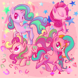 Size: 780x780 | Tagged: safe, artist:paintrolleire, character:lulu luck, character:starbeam twinkle, character:sweetie swirl, character:twinkleshine (toy line), species:pony, species:unicorn, eyes closed