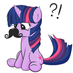 Size: 1000x1000 | Tagged: safe, artist:finalflutter, character:twilight sparkle, species:pony, species:unicorn, confused, exclamation point, female, interrobang, mare, moustache, question mark, simple background, sitting, solo, transparent background