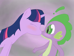 Size: 1024x765 | Tagged: safe, artist:ratherdevious, character:spike, character:twilight sparkle, ship:twispike, female, kissing, male, shipping, spikelove, straight