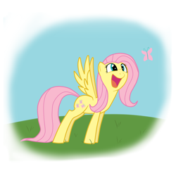 Size: 2000x2000 | Tagged: safe, artist:kasun05, character:fluttershy, species:pegasus, species:pony, butterfly, cute, female, high res, mare, open mouth, shyabetes, solo
