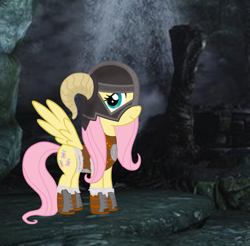 Size: 709x699 | Tagged: safe, artist:fluttershyfree, character:fluttershy, cosplay, crossover, dovahkiin, dovahshy, female, skyrim, solo, the elder scrolls