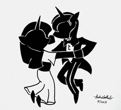 Size: 900x818 | Tagged: safe, artist:thewormouroboros, character:prince blueblood, character:rarity, ship:rariblood, black and white, dancing, female, grayscale, humanized, male, shipping, straight