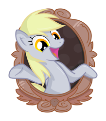 Size: 3797x4352 | Tagged: safe, artist:toonlancer, character:derpy hooves, species:pegasus, species:pony, bust, female, frame, looking at you, shrug, simple background, smiling, solo, transparent background
