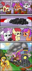Size: 642x1419 | Tagged: safe, artist:supersheep64, character:apple bloom, character:applejack, character:scootaloo, character:sweetie belle, g4, christmas, christmas stocking, coal, comic, cutie mark crusaders, holiday, sock, this will end in jail time, this will end in tears and/or death and/or covered in tree sap, train