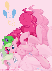 Size: 1100x1500 | Tagged: safe, artist:akashasi, character:gummy, character:pinkie pie, clothing, custom, female, hat, solo