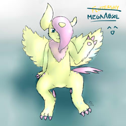 Size: 900x900 | Tagged: safe, artist:zekromlover, character:fluttershy, absol, crossover, female, fusion, gradient background, mega absol, mega evolution, pokefied, pokémon, pokémon x and y, solo, species swap