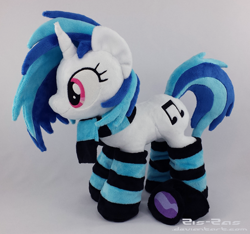Size: 2208x2063 | Tagged: safe, artist:zizzaz, character:dj pon-3, character:vinyl scratch, accessories, clothing, irl, photo, plushie, scarf, socks, solo, striped socks