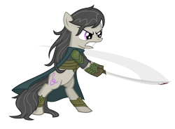 Size: 7600x5600 | Tagged: safe, artist:shadowdark3, character:octavia melody, species:earth pony, species:pony, g4, absurd resolution, armor, bipedal, elrond, female, katana, lord of the rings, mare, simple background, solo, sword, weapon