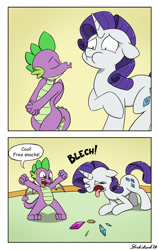 Size: 1160x1841 | Tagged: safe, artist:strebiskunk, character:rarity, character:spike, g4, my little pony:pony life, comic, gem, vomiting