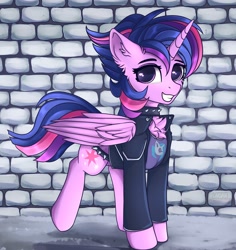 Size: 3400x3600 | Tagged: safe, artist:lakunae, character:twilight sparkle, character:twilight sparkle (alicorn), species:alicorn, species:pony, g4, brick wall, punk, punklight sparkle, solo