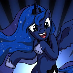 Size: 4000x4000 | Tagged: safe, artist:senselesssquirrel, character:princess luna, species:alicorn, species:pony, g4, abstract background, absurd resolution, bipedal, female, happy, mare, solo