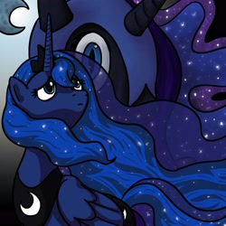Size: 4000x4000 | Tagged: safe, artist:senselesssquirrel, character:nightmare moon, character:princess luna, species:alicorn, species:pony, g4, absurd resolution, female, looking up, mare, sad
