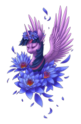 Size: 900x1370 | Tagged: safe, artist:fallenzephyr, character:twilight sparkle, character:twilight sparkle (alicorn), species:alicorn, female, floral head wreath, flower, portrait, solo, surreal