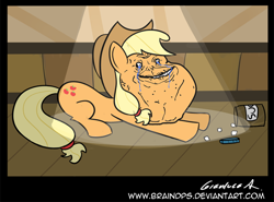 Size: 700x517 | Tagged: safe, artist:braindps, edit, character:applejack, ambiguous gender, cropped, crying, forever alone, meme, solo