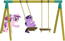 Size: 8652x5500 | Tagged: safe, artist:drfatalchunk, character:princess cadance, character:twilight sparkle, absurd resolution, filly, simple background, swing, transparent background, vector