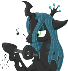 Size: 952x1000 | Tagged: safe, artist:wolferahm, character:queen chrysalis, species:changeling, g4, changeling queen, female, file, hoof hold, hooficure, music notes, simple background, solo, transparent background, whistling