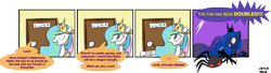 Size: 2000x546 | Tagged: safe, artist:thewormouroboros, character:princess celestia, character:princess luna, episode:luna eclipsed, g4, my little pony: friendship is magic, comic, nightmare night, spider, the fun has been doubled