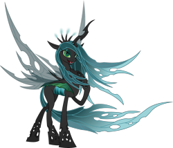 Size: 3950x3386 | Tagged: safe, artist:nemesis360, character:queen chrysalis, species:changeling, bedroom eyes, changeling queen, fangs, female, looking at you, open mouth, smiling, solo, spread wings, wings