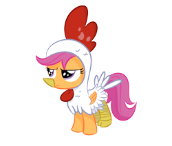 Size: 4333x3667 | Tagged: safe, artist:shadowdark3, character:scootaloo, species:chicken, absurd resolution, chicken suit, clothing, cute, cutealoo, female, scootachicken, simple background, solo, transparent background, vector