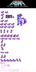 Size: 380x763 | Tagged: safe, artist:khaomortadios, character:twilight sparkle, crossover, megaman, megapony, pixel art, reference sheet, sprite, video game