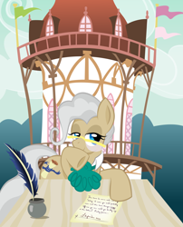 Size: 1500x1858 | Tagged: safe, artist:deeptriviality, character:mayor mare, species:earth pony, species:pony, female, glasses, inkwell, mare, ponyville, ponyville town hall, quill, scroll, solo