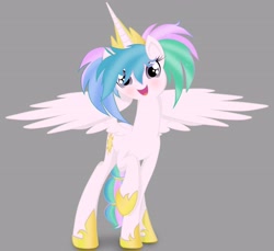 Size: 4130x3782 | Tagged: dead source, source needed, safe, artist:artknorke, character:princess celestia, species:alicorn, species:pony, alternate hairstyle, cute, cutelestia, female, looking at you, messy mane, open mouth, pigtails, solo