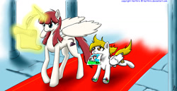 Size: 1980x1020 | Tagged: safe, artist:harthric, oc, oc only, oc:fausticorn, species:alicorn, species:pegasus, species:pony, alicorn oc, doodle, drawing, feather, lauren faust, magic, mouth hold, paper, quill, scroll, telekinesis