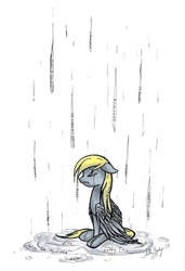 Size: 738x1082 | Tagged: safe, artist:fallenzephyr, character:derpy hooves, female, rain, sad, solo