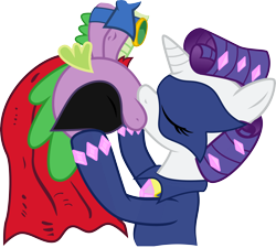 Size: 7000x6311 | Tagged: safe, artist:medio-cre, artist:steghost, character:humdrum, character:radiance, character:rarity, character:spike, ship:sparity, episode:power ponies, g4, my little pony: friendship is magic, absurd resolution, female, kissing, male, parody, shipping, spider-man, straight, upside down, upside down kiss