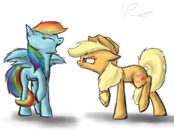 Size: 800x600 | Tagged: safe, artist:nos-talgia, character:applejack, character:rainbow dash, laughing