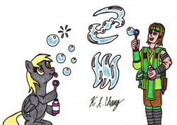 Size: 1021x721 | Tagged: safe, artist:stealthninja5, character:derpy hooves, species:human, bionicle, bubble, crossover, humanized, lego, lewa, traditional art, unity duty destiny