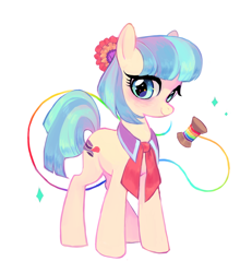 Size: 900x973 | Tagged: safe, artist:muffinmachine, artist:shacklefunk, character:coco pommel, species:earth pony, species:pony, episode:rarity takes manehattan, g4, my little pony: friendship is magic, blushing, cocobetes, cute, female, mare, rainbow thread, simple background, solo, white background