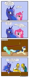 Size: 541x1416 | Tagged: safe, artist:gonzahermeg, character:bon bon, character:lyra heartstrings, character:pinkie pie, character:princess luna, character:sweetie drops, bits, comic, crossover, homer simpson, mr. burns, the simpsons