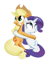 Size: 1280x1485 | Tagged: safe, artist:tgolyi, character:applejack, character:rarity, hug, scared, simple background