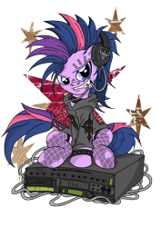 Size: 3508x4961 | Tagged: safe, artist:toonlancer, character:twilight sparkle, alternate hairstyle, clothing, eyebrow piercing, female, headphones, hoodie, mohawk, piercing, punk, simple background, solo, transparent background